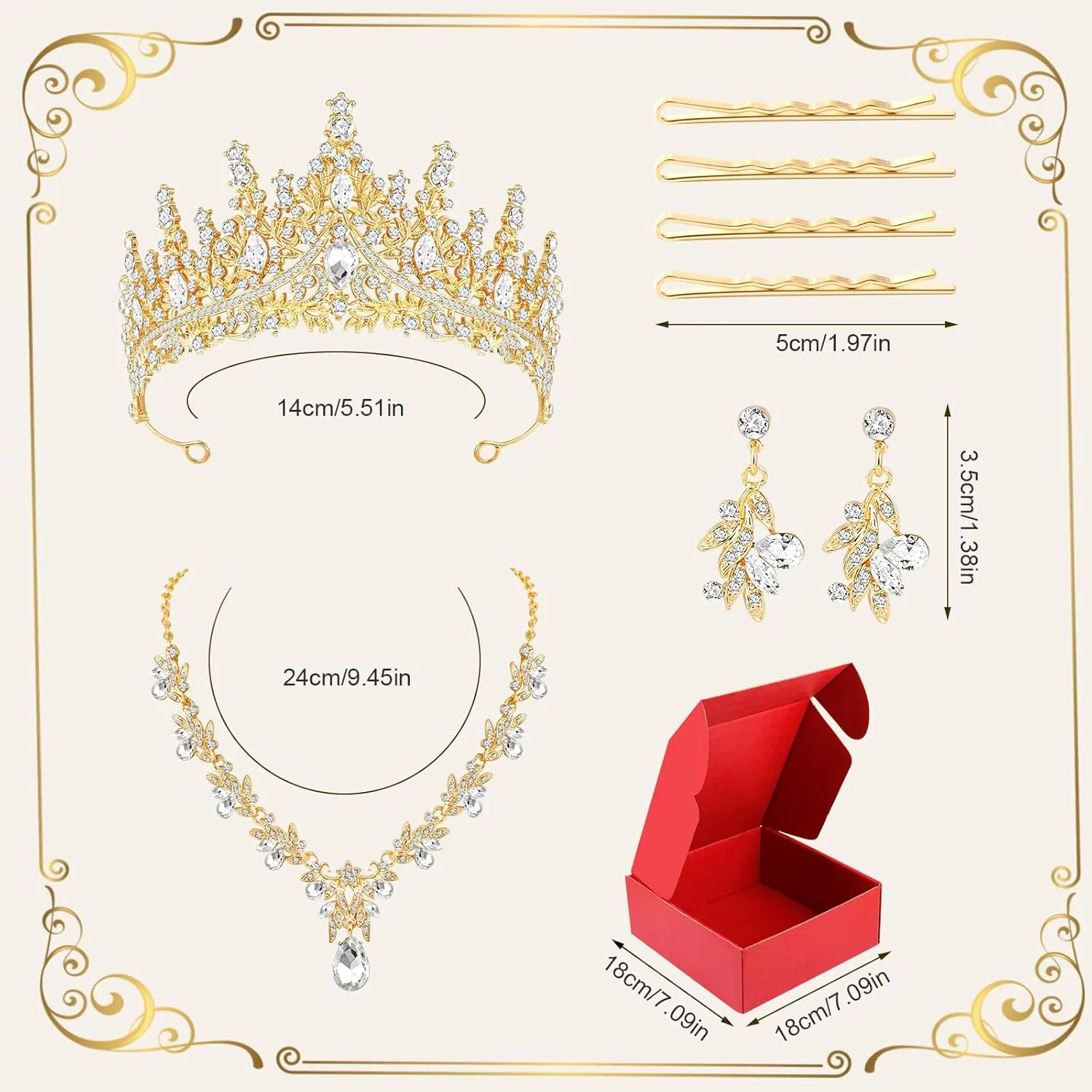 Tiaras and Crowns for Women Wedding jewelry Sets for Crystal Brides Elegant Rhinestone Necklace and Earring Set Headband Hair Prom Formal Party
