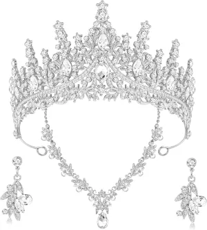 Tiaras and Crowns for Women Wedding jewelry Sets for Crystal Brides Elegant Rhinestone Necklace and Earring Set Headband Hair Prom Formal Party