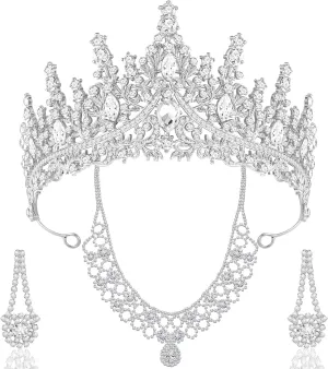 Tiaras and Crowns for Women Wedding jewelry Sets for Crystal Brides Elegant Rhinestone Necklace and Earring Set Headband Hair Prom Formal Party