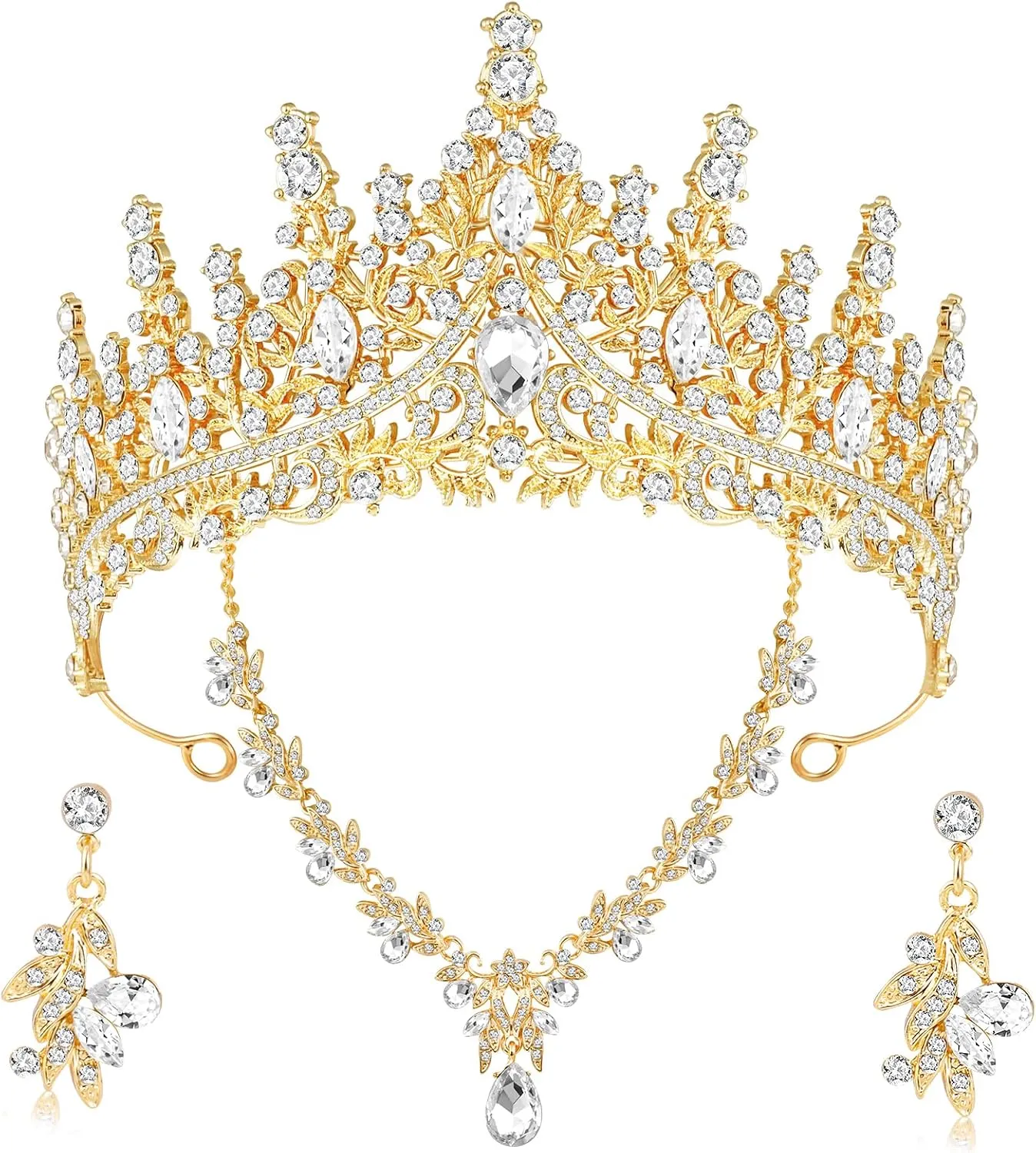 Tiaras and Crowns for Women Wedding jewelry Sets for Crystal Brides Elegant Rhinestone Necklace and Earring Set Headband Hair Prom Formal Party