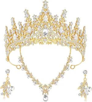 Tiaras and Crowns for Women Wedding jewelry Sets for Crystal Brides Elegant Rhinestone Necklace and Earring Set Headband Hair Prom Formal Party