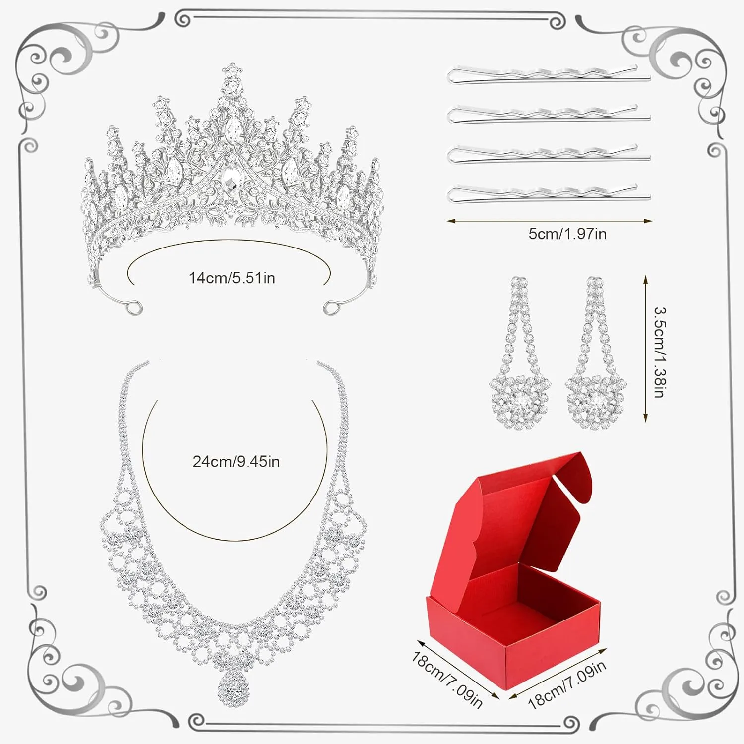 Tiaras and Crowns for Women Wedding jewelry Sets for Crystal Brides Elegant Rhinestone Necklace and Earring Set Headband Hair Prom Formal Party