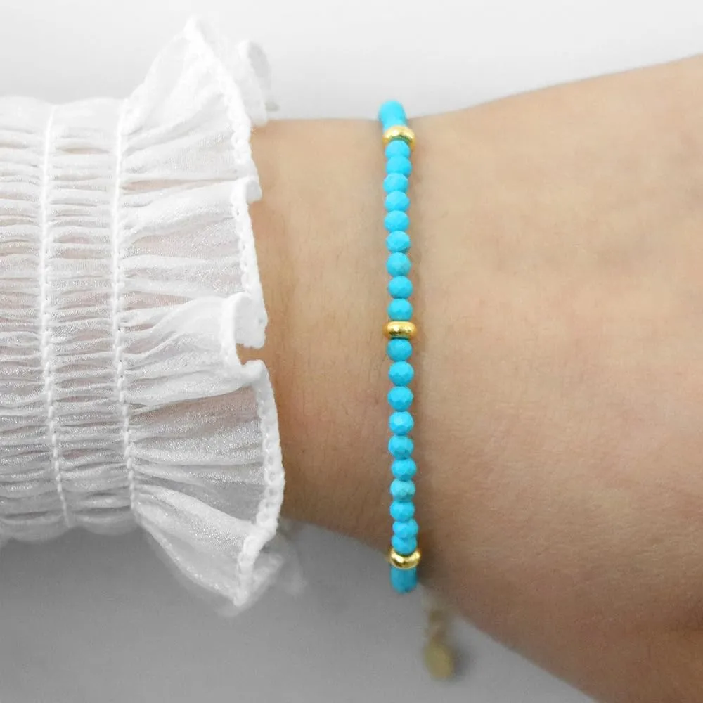Tiny Bead Bracelet Handmade Resin Turquoise Beaded Bracelets Dainty Link Charm Bracelets for Women