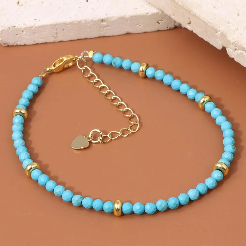 Tiny Bead Bracelet Handmade Resin Turquoise Beaded Bracelets Dainty Link Charm Bracelets for Women