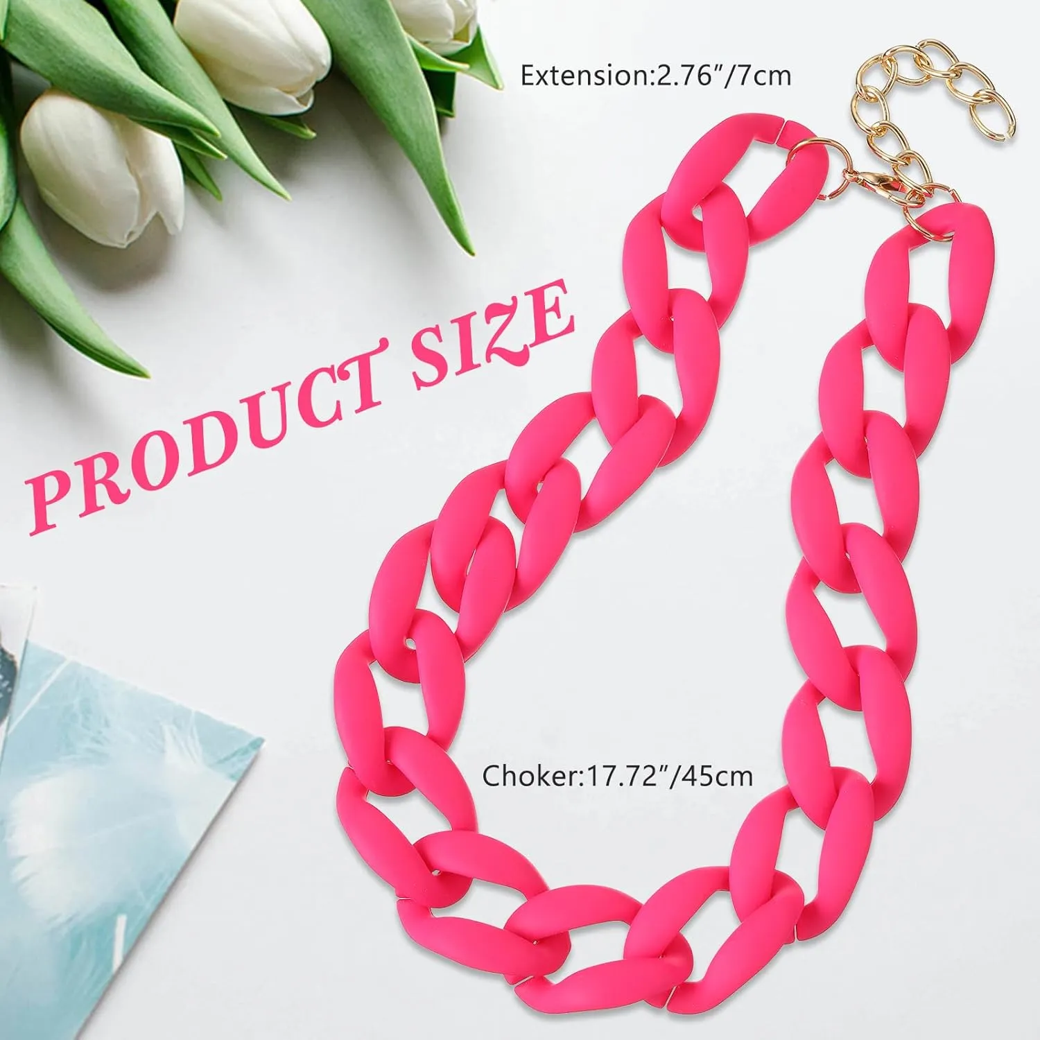 Tondiamo Chunky Resin Link Chain Necklace Acrylic Choker Necklace Thick Statement Colorful Rock Music Chain for Women 80s Party Jewelry Gift
