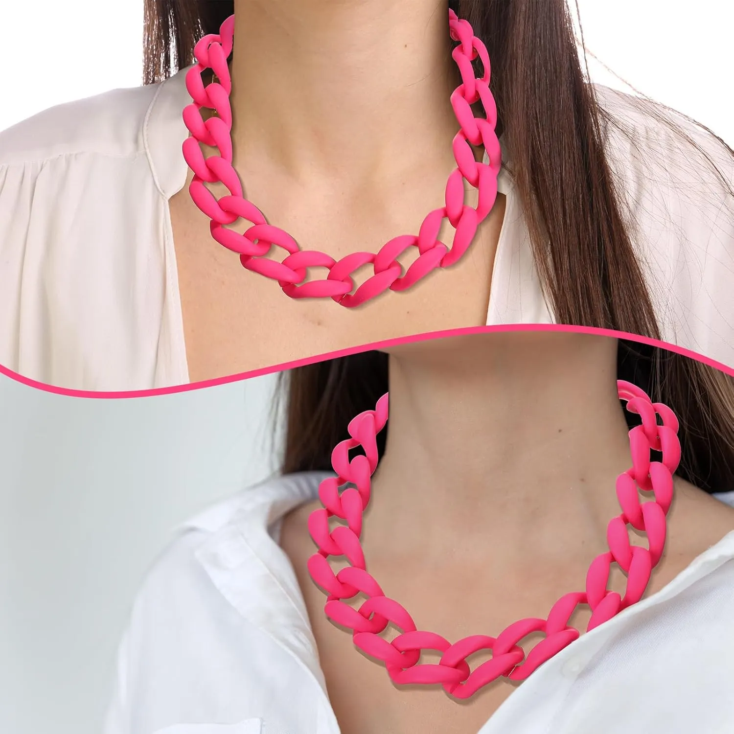 Tondiamo Chunky Resin Link Chain Necklace Acrylic Choker Necklace Thick Statement Colorful Rock Music Chain for Women 80s Party Jewelry Gift