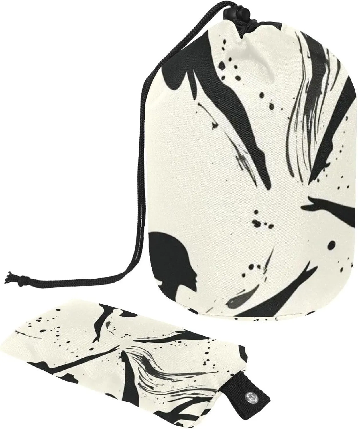 Travel Cosmetic Bags bucket Makeup Bag, Black Abstract Dancing Women 42 Women Portable Foldable Cases, Multifunctional Toiletry Bucket Bags Round Organizer Storage