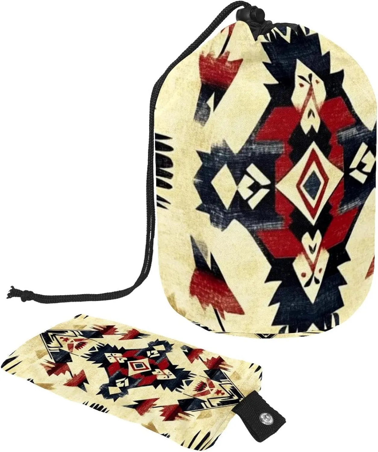 Travel Cosmetic Bags bucket Makeup Bag, Native American Filigree Print 42 Women Portable Foldable Cases, Multifunctional Toiletry Bucket Bags Round Organizer Storage