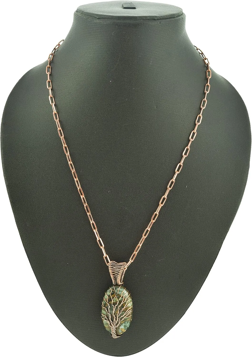 Tree Of Life Natural Gemstone Pendant Copper Wire Wrapped Jewelry Necklace