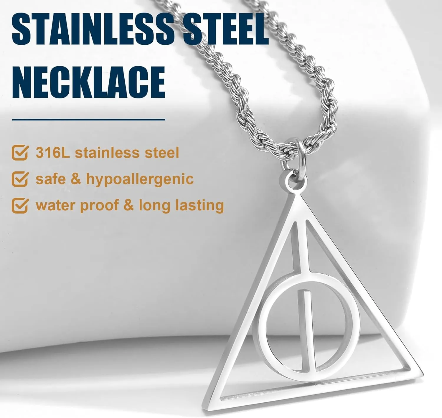 Triangle Initial Necklace for Men Women, Stainless Steel Triangle A-Z Letter Pendant Minimalist Silver Mens Geometric Twist Chain Jewelry Gifts for Him Boyfriend Husband, 22 2 IN