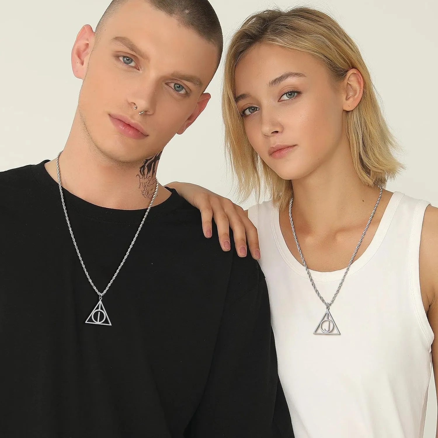 Triangle Initial Necklace for Men Women, Stainless Steel Triangle A-Z Letter Pendant Minimalist Silver Mens Geometric Twist Chain Jewelry Gifts for Him Boyfriend Husband, 22 2 IN