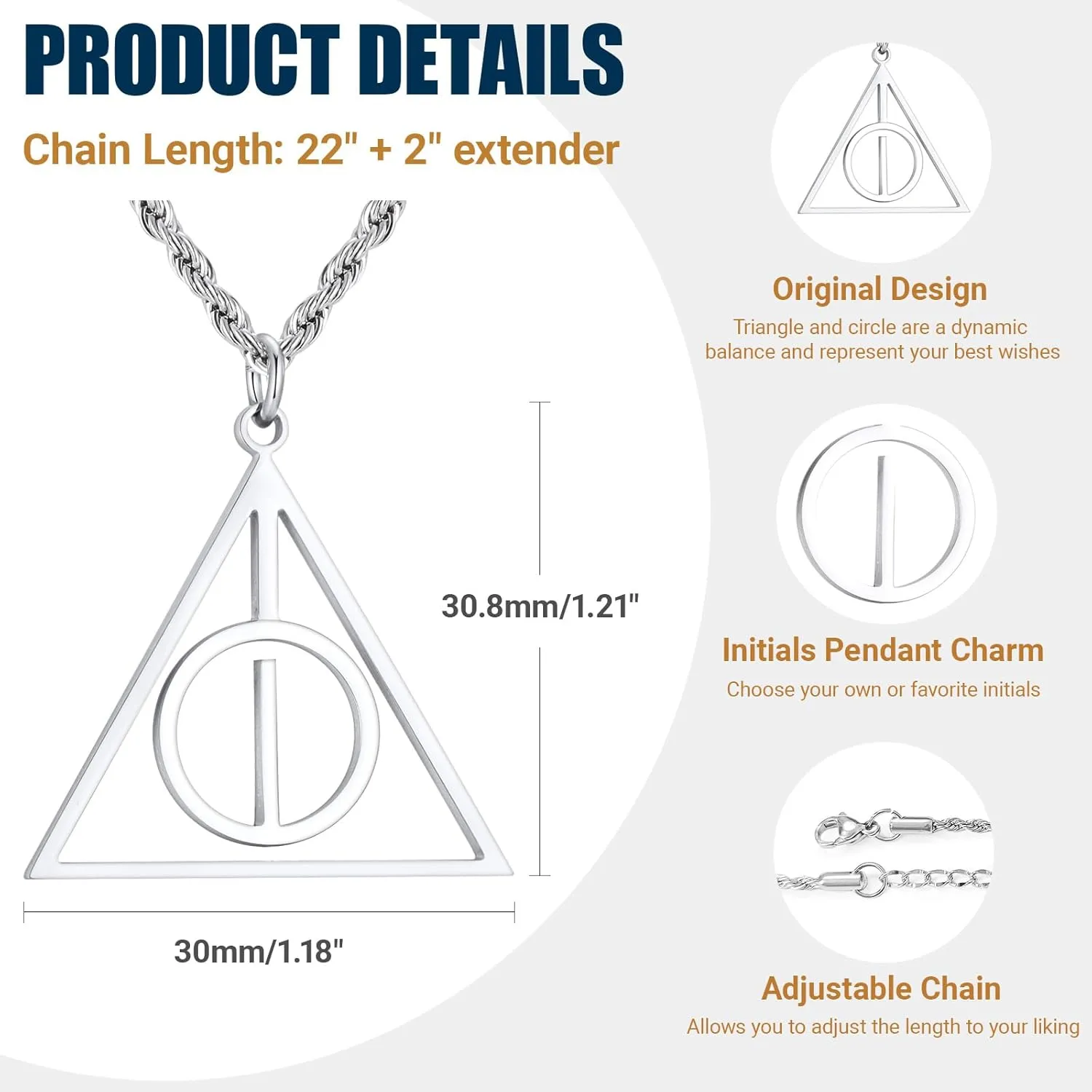 Triangle Initial Necklace for Men Women, Stainless Steel Triangle A-Z Letter Pendant Minimalist Silver Mens Geometric Twist Chain Jewelry Gifts for Him Boyfriend Husband, 22 2 IN