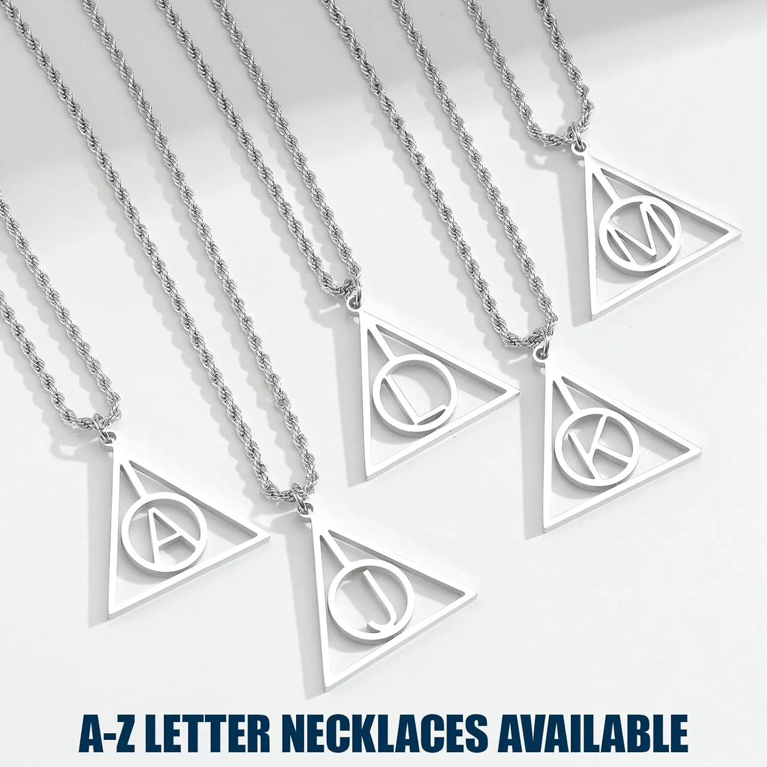Triangle Initial Necklace for Men Women, Stainless Steel Triangle A-Z Letter Pendant Minimalist Silver Mens Geometric Twist Chain Jewelry Gifts for Him Boyfriend Husband, 22 2 IN
