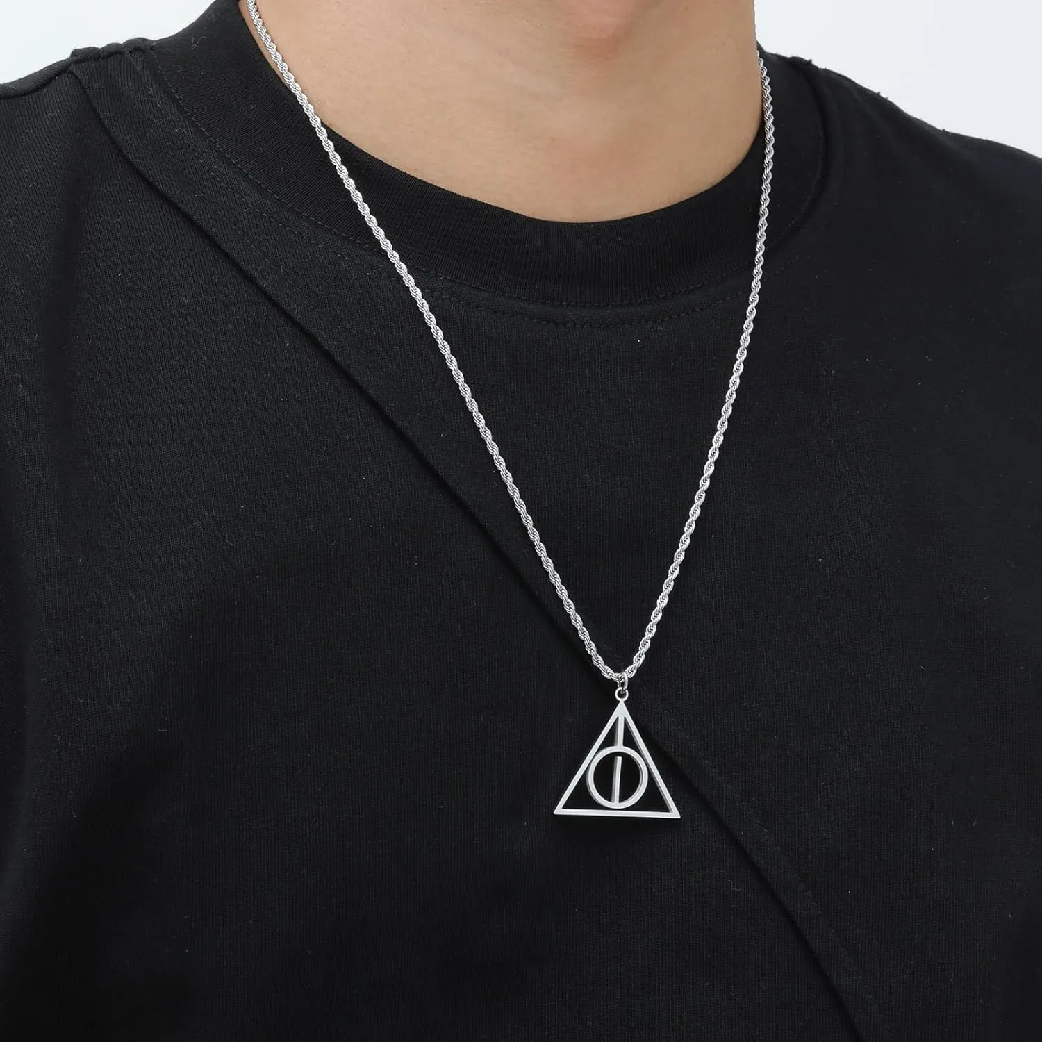 Triangle Initial Necklace for Men Women, Stainless Steel Triangle A-Z Letter Pendant Minimalist Silver Mens Geometric Twist Chain Jewelry Gifts for Him Boyfriend Husband, 22 2 IN