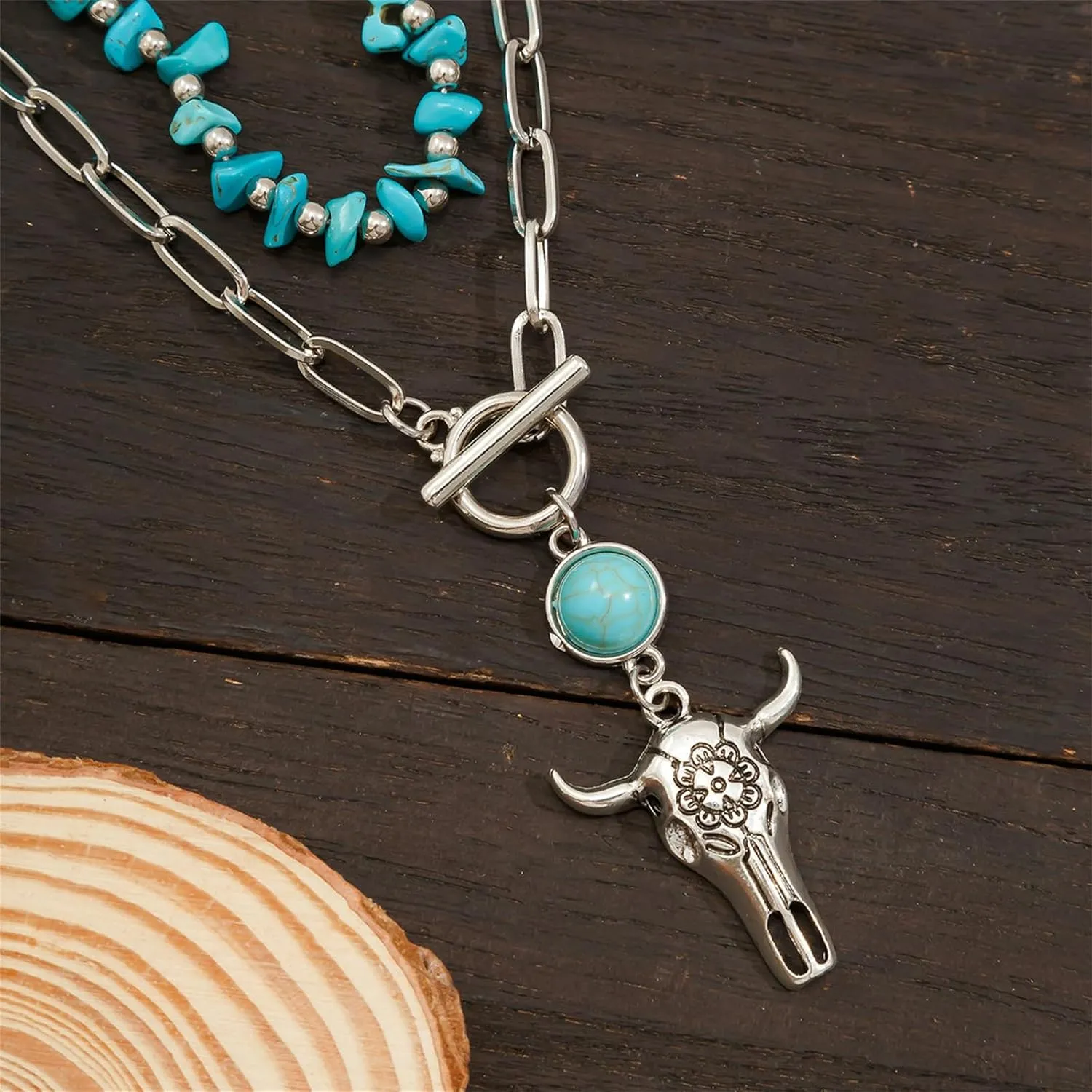 Turquoise Choker Necklace Handmade Layered Boho Minimalist Western Beaded Turquoises Heart Bar Pendant Necklace lightning Jewelry for Women