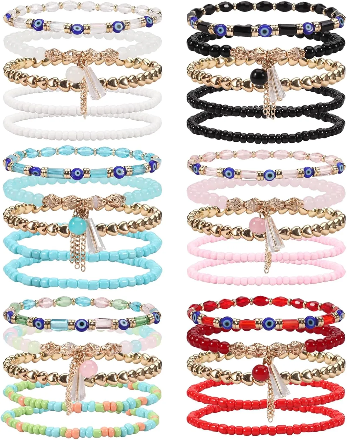 Twinfree 30Pcs Anklet Bracelets for Women Handmade Beads Anklets Bohemian Beach Beads Ankle Bracelets Set