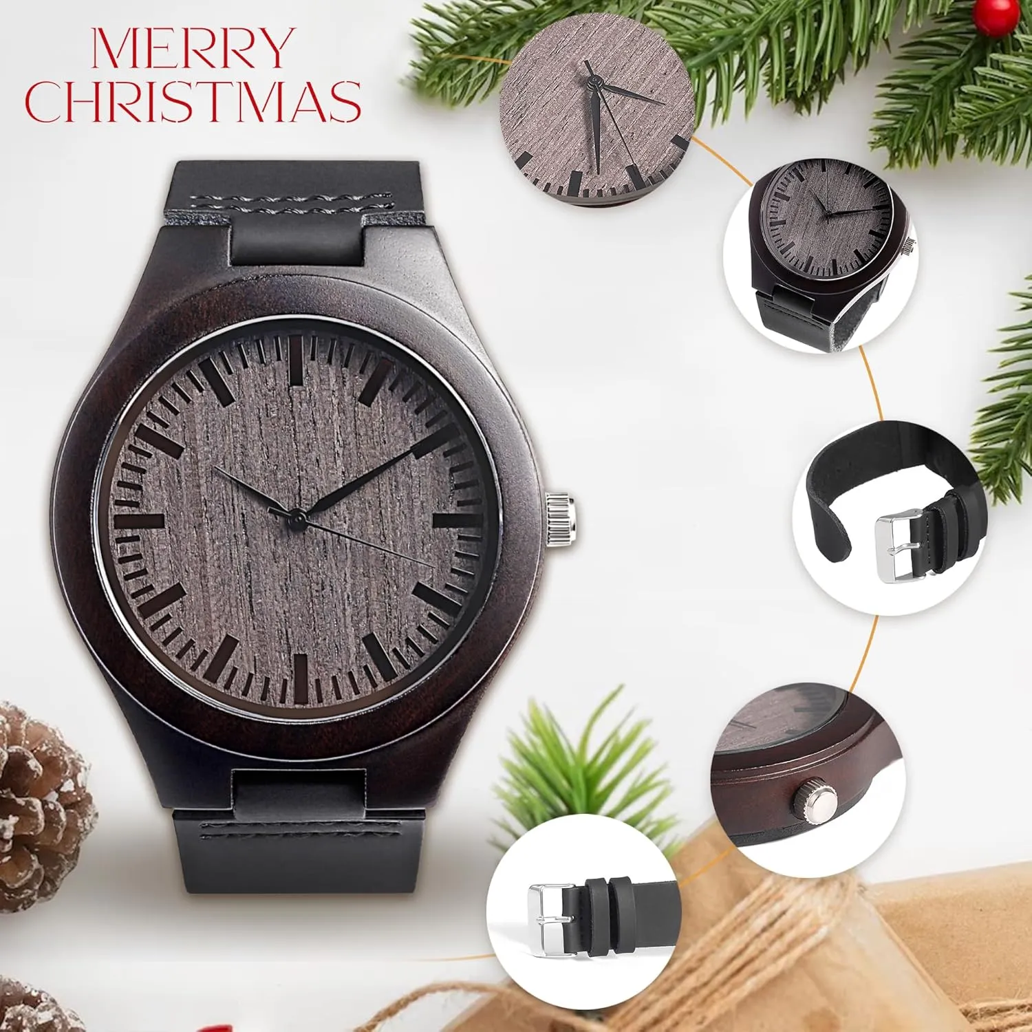 UFOORO Engraved Wooden Watches for Men, Natural Wood Watch Personalized Gifts Customized Watch for Dad Son Husband Birthday Wedding Anniversary Graduation Christmas