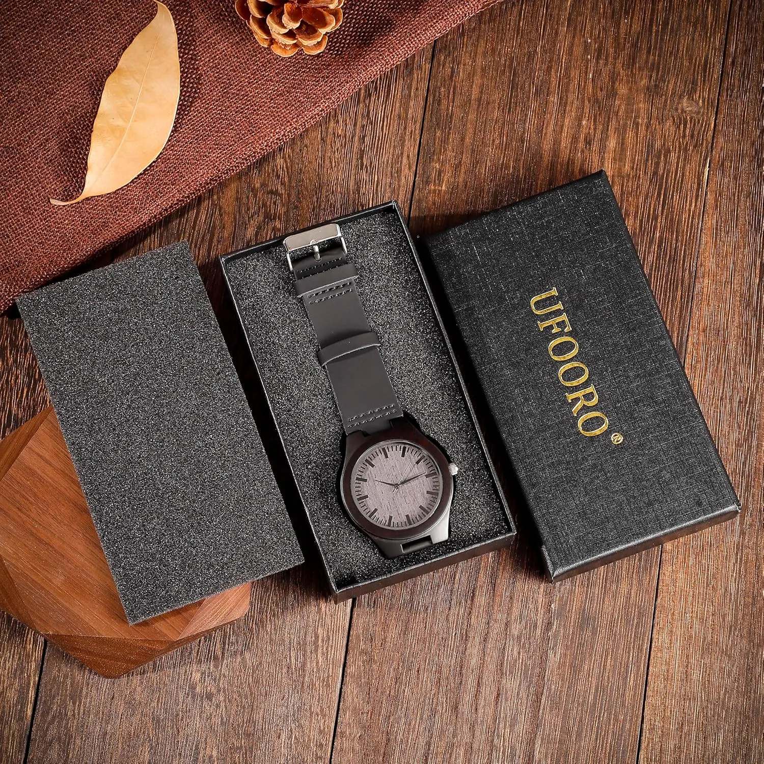 UFOORO Engraved Wooden Watches for Men, Natural Wood Watch Personalized Gifts Customized Watch for Dad Son Husband Birthday Wedding Anniversary Graduation Christmas
