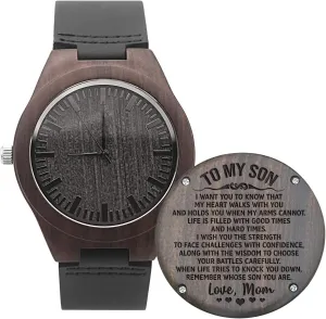 UFOORO Engraved Wooden Watches for Men, Natural Wood Watch Personalized Gifts Customized Watch for Dad Son Husband Birthday Wedding Anniversary Graduation Christmas