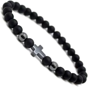 Unisex Stretch Beaded Cross Bracelets 6mm Bead Adjustable Size