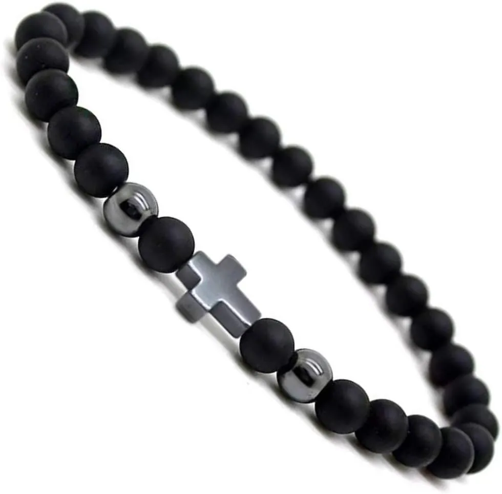 Unisex Stretch Beaded Cross Bracelets 6mm Bead Adjustable Size