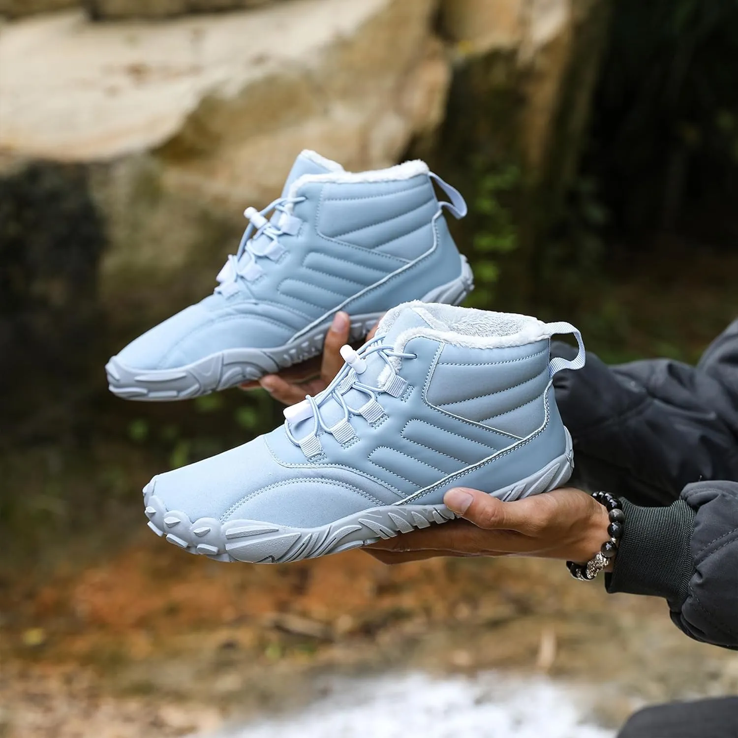Unisex Winter Snow Sneakers - Solid Color, Slip-Resistant, Warm Fabric-Lined Mesh Upper, Rubber Sole, Cushioned Fabric Insole, Hiking and Walking Shoes for Men and Women