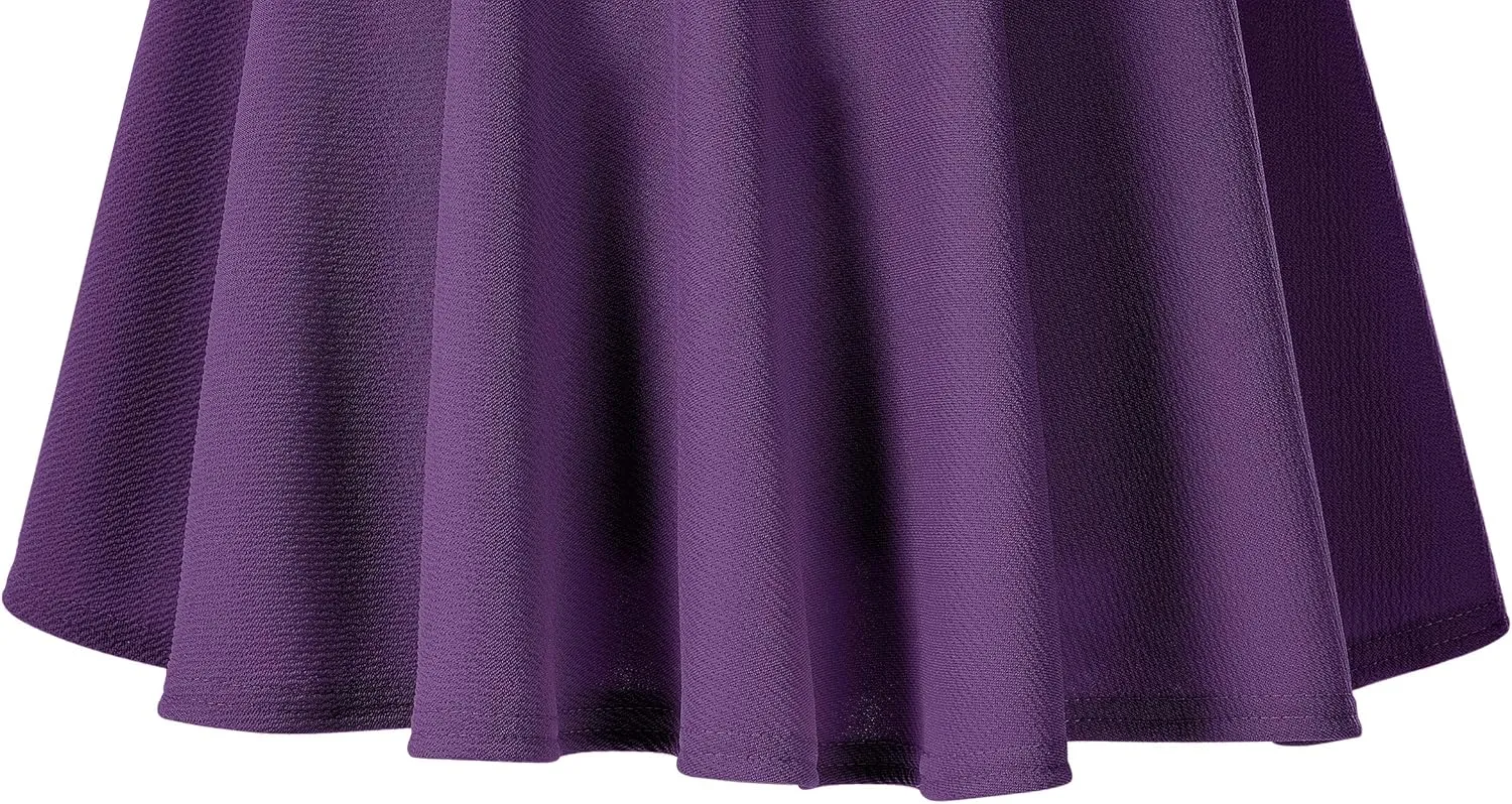 Urban CoCo Women's Basic Midi Skirt Versatile Stretchy Flared Casual High Waisted Skirt