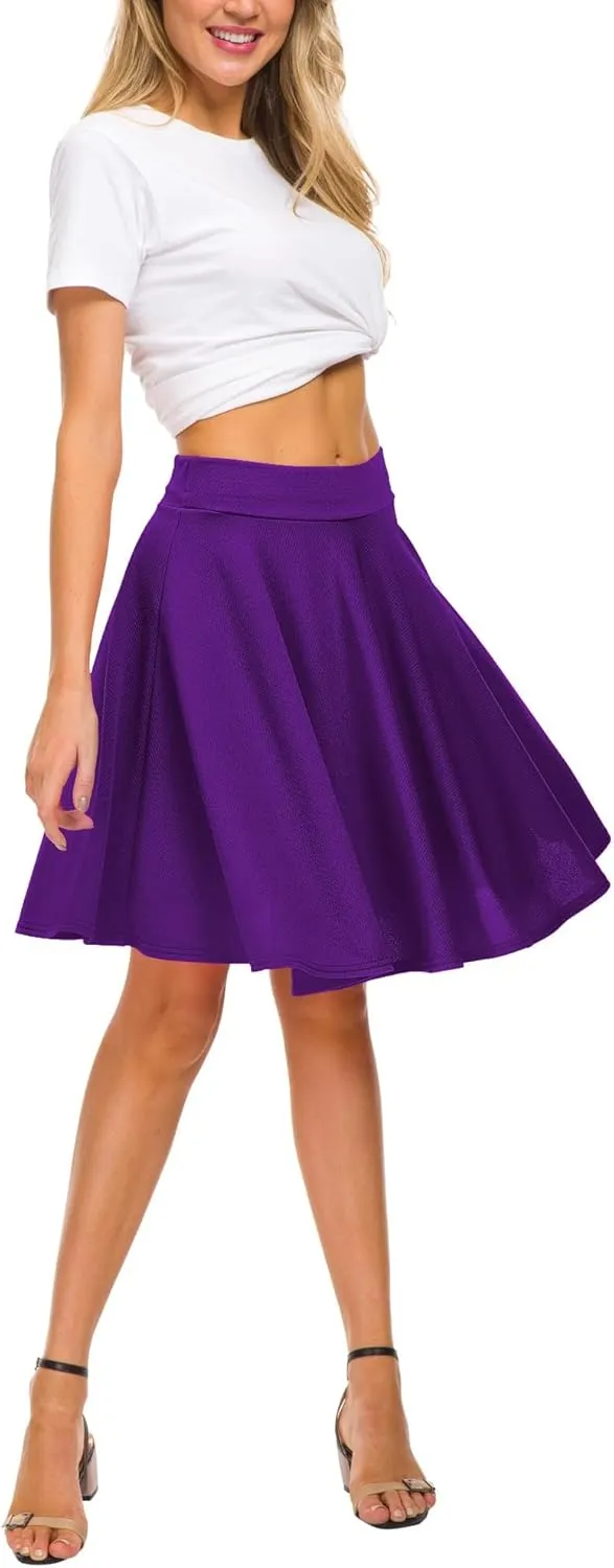 Urban CoCo Women's Basic Midi Skirt Versatile Stretchy Flared Casual High Waisted Skirt