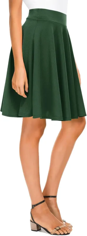 Urban CoCo Women's Basic Midi Skirt Versatile Stretchy Flared Casual High Waisted Skirt
