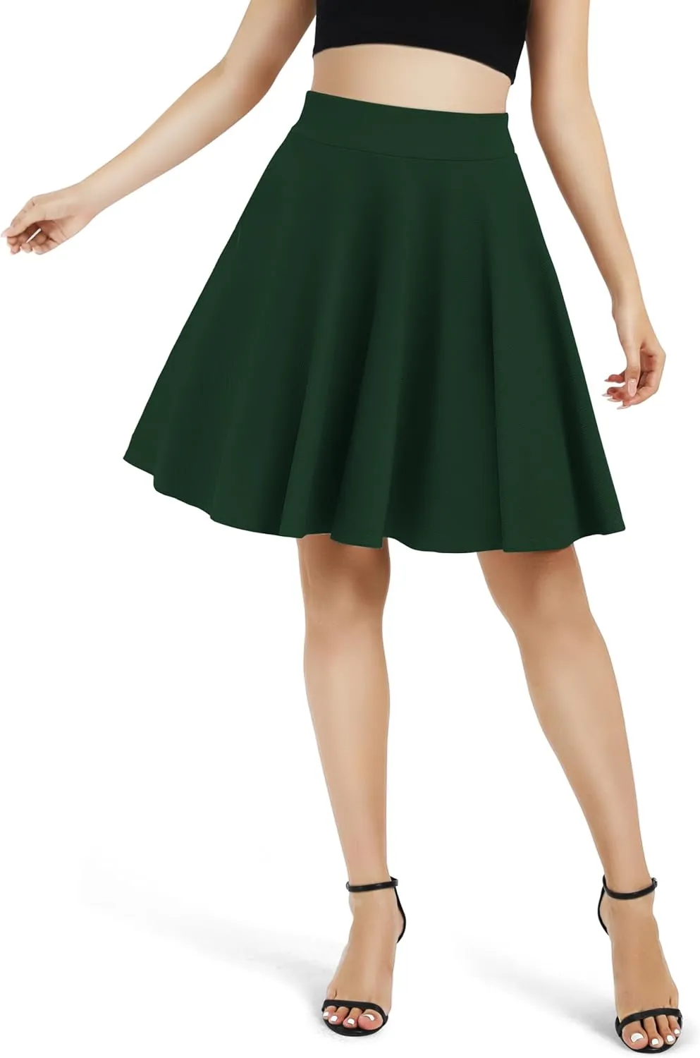 Urban CoCo Women's Basic Midi Skirt Versatile Stretchy Flared Casual High Waisted Skirt