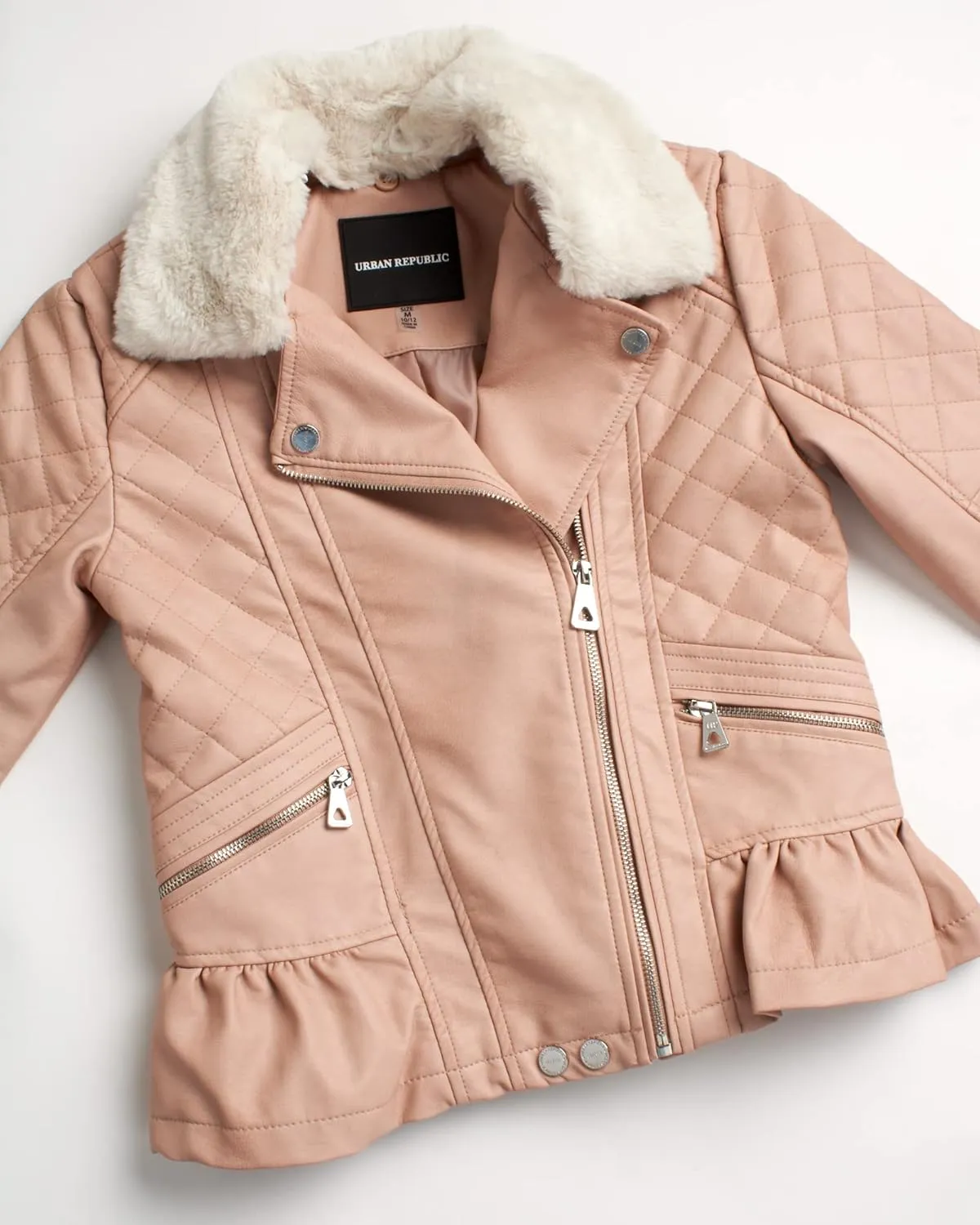 URBAN REPUBLIC Girls' Moto Jacket - Full Zip PU Faux Leather Motorcycle Biker Outerwear Jackets for Girls (Sizes: 4-16)
