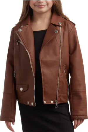 URBAN REPUBLIC Girls' Moto Jacket - Full Zip PU Faux Leather Motorcycle Biker Outerwear Jackets for Girls (Sizes: 4-16)