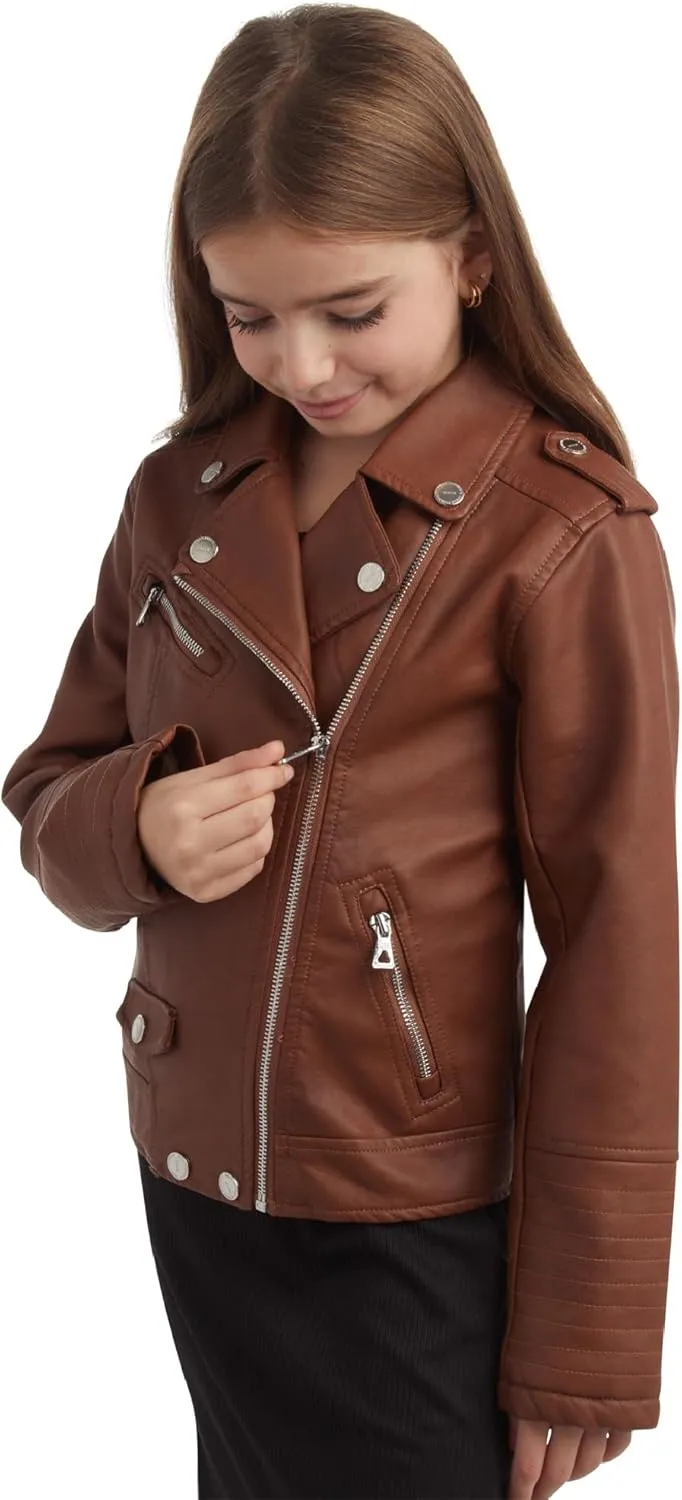 URBAN REPUBLIC Girls' Moto Jacket - Full Zip PU Faux Leather Motorcycle Biker Outerwear Jackets for Girls (Sizes: 4-16)