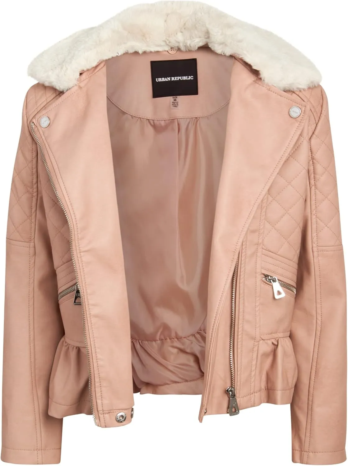 URBAN REPUBLIC Girls' Moto Jacket - Full Zip PU Faux Leather Motorcycle Biker Outerwear Jackets for Girls (Sizes: 4-16)