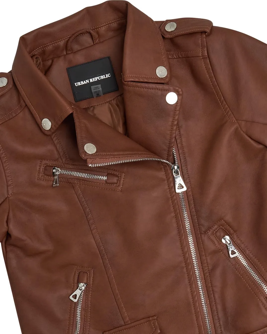 URBAN REPUBLIC Girls' Moto Jacket - Full Zip PU Faux Leather Motorcycle Biker Outerwear Jackets for Girls (Sizes: 4-16)