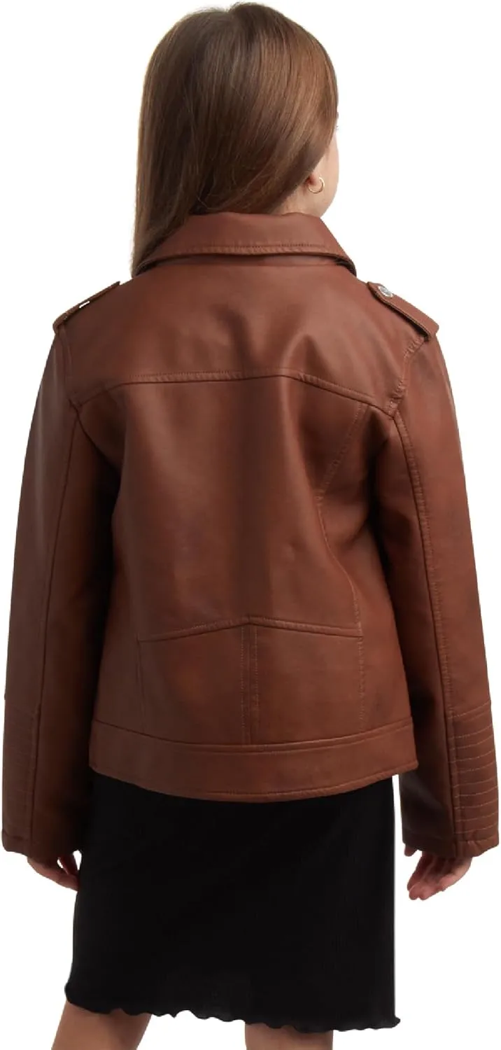 URBAN REPUBLIC Girls' Moto Jacket - Full Zip PU Faux Leather Motorcycle Biker Outerwear Jackets for Girls (Sizes: 4-16)