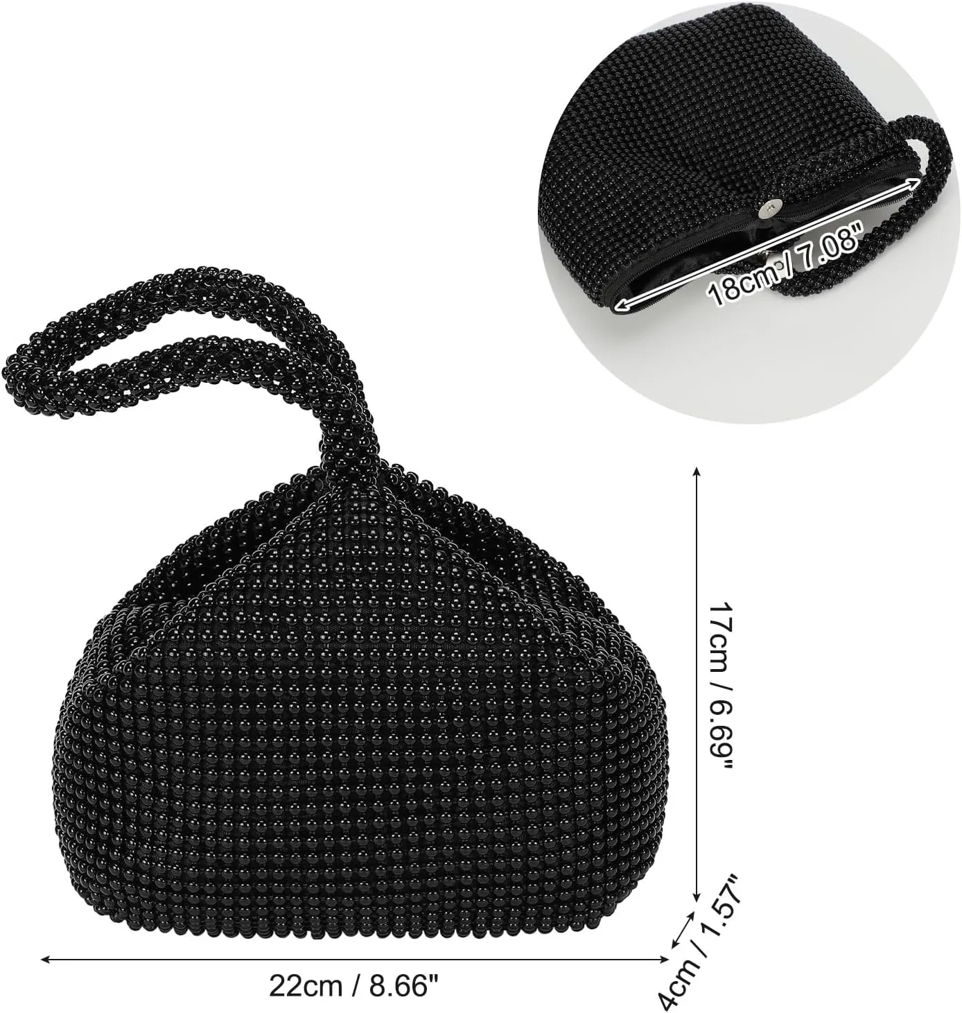 uxcell Women's Evening Bags, Sparkly Beaded 8.66" Mini Clutch Vintage Triangle Small Purse Handbag for 1920s Party Wedding, Black