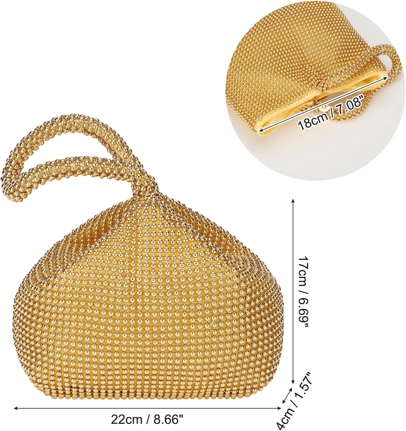 uxcell Women's Evening Bags, Sparkly Beaded 8.66" Mini Clutch Vintage Triangle Small Purse Handbag for 1920s Party Wedding, Gold