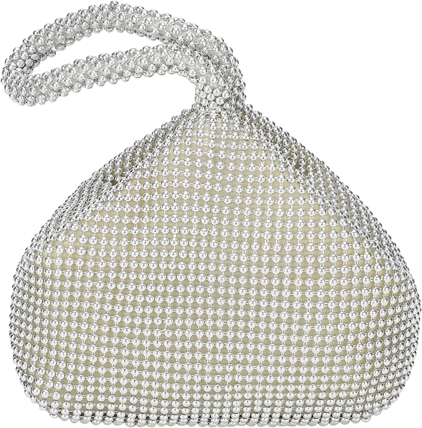 uxcell Women's Evening Bags, Sparkly Beaded 8.66" Mini Clutch Vintage Triangle Small Purse Handbag for 1920s Party Wedding, Silver