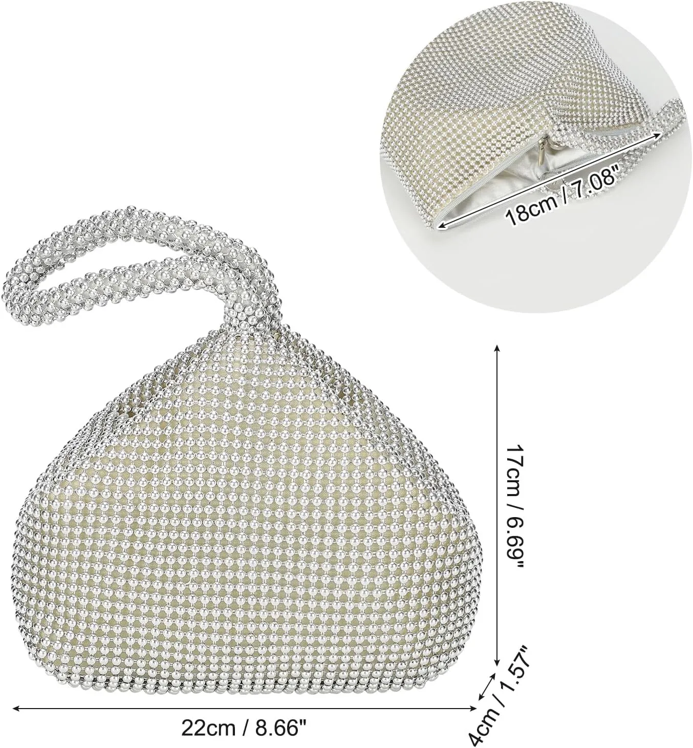 uxcell Women's Evening Bags, Sparkly Beaded 8.66" Mini Clutch Vintage Triangle Small Purse Handbag for 1920s Party Wedding, Silver