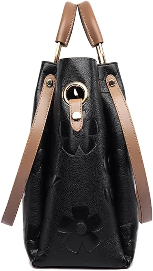 Vegan Leather Tote Bag Embossed Bucket Handbag Trendy Purse for Women Top Handle Work Hobo Bag Shoulder Purse