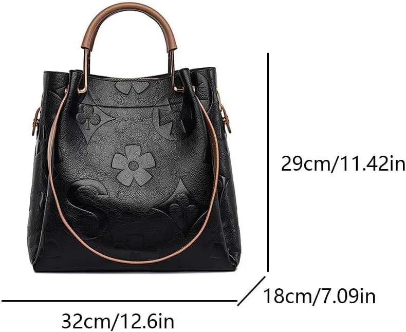 Vegan Leather Tote Bag Embossed Bucket Handbag Trendy Purse for Women Top Handle Work Hobo Bag Shoulder Purse