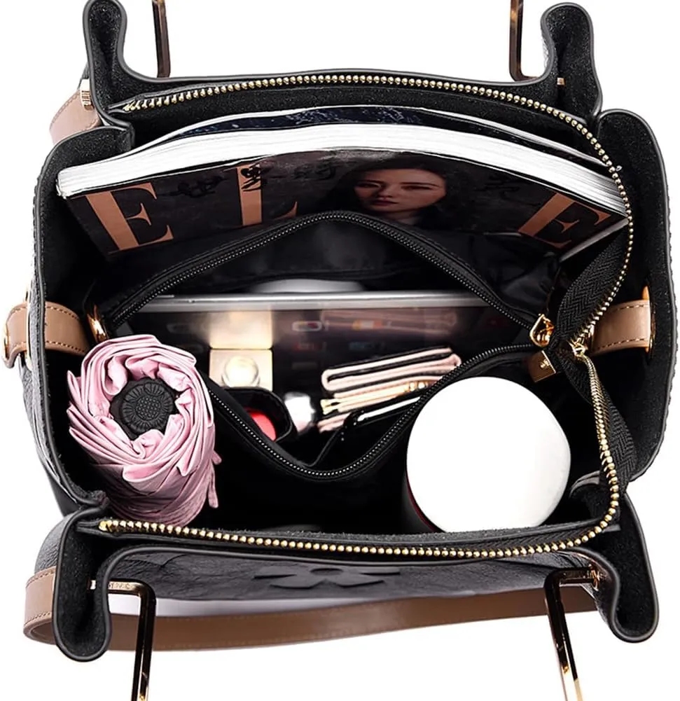 Vegan Leather Tote Bag Embossed Bucket Handbag Trendy Purse for Women Top Handle Work Hobo Bag Shoulder Purse