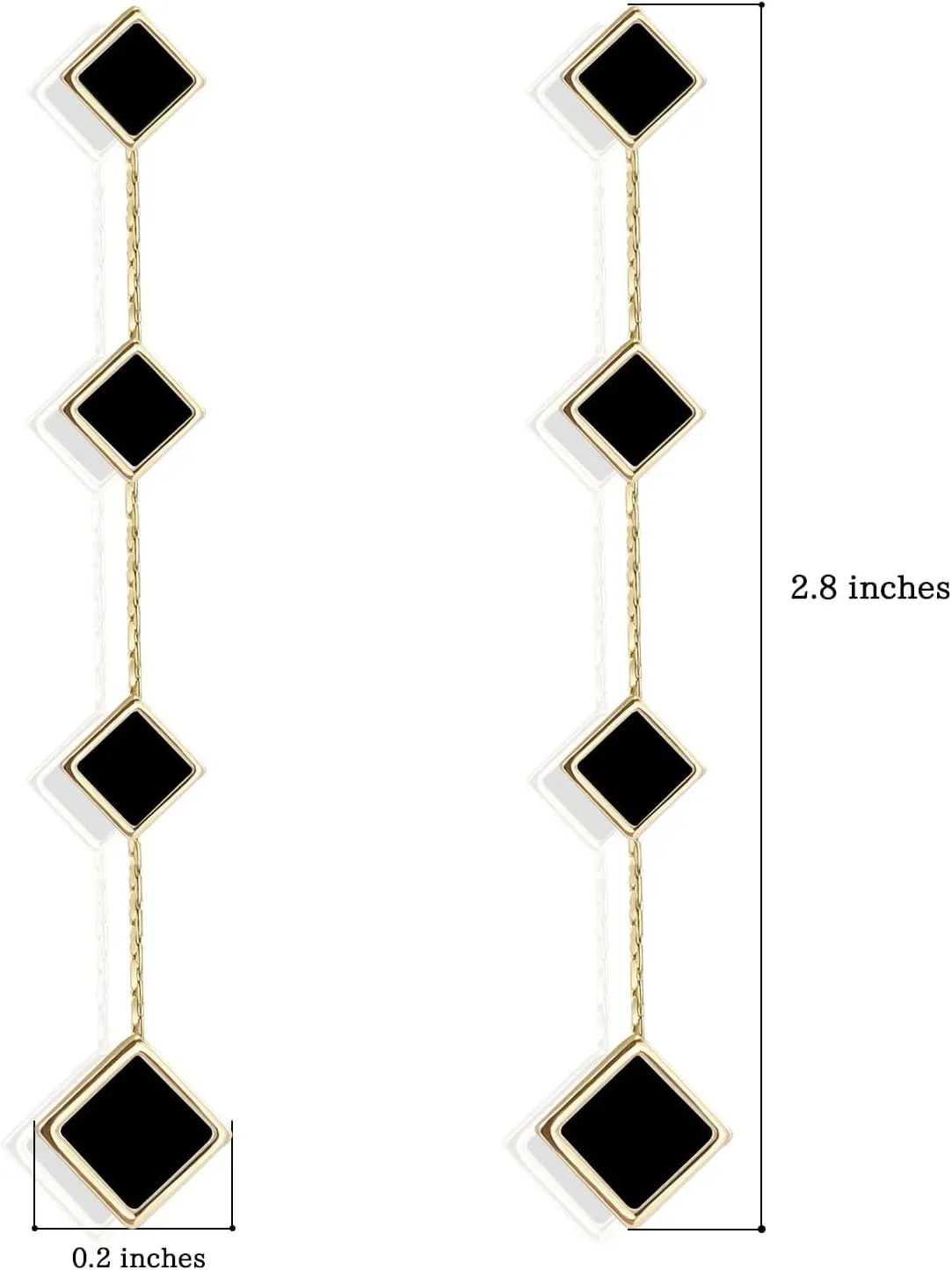 VGWON 18K Gold Plated Long Dangle Earrings With Small Nacre/Black Squares Elegant Trendy Style Geometric Shape Threader Earrings Gift For Women Girls Bridal Wedding Party
