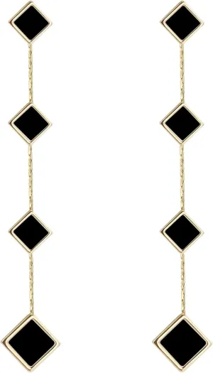 VGWON 18K Gold Plated Long Dangle Earrings With Small Nacre/Black Squares Elegant Trendy Style Geometric Shape Threader Earrings Gift For Women Girls Bridal Wedding Party
