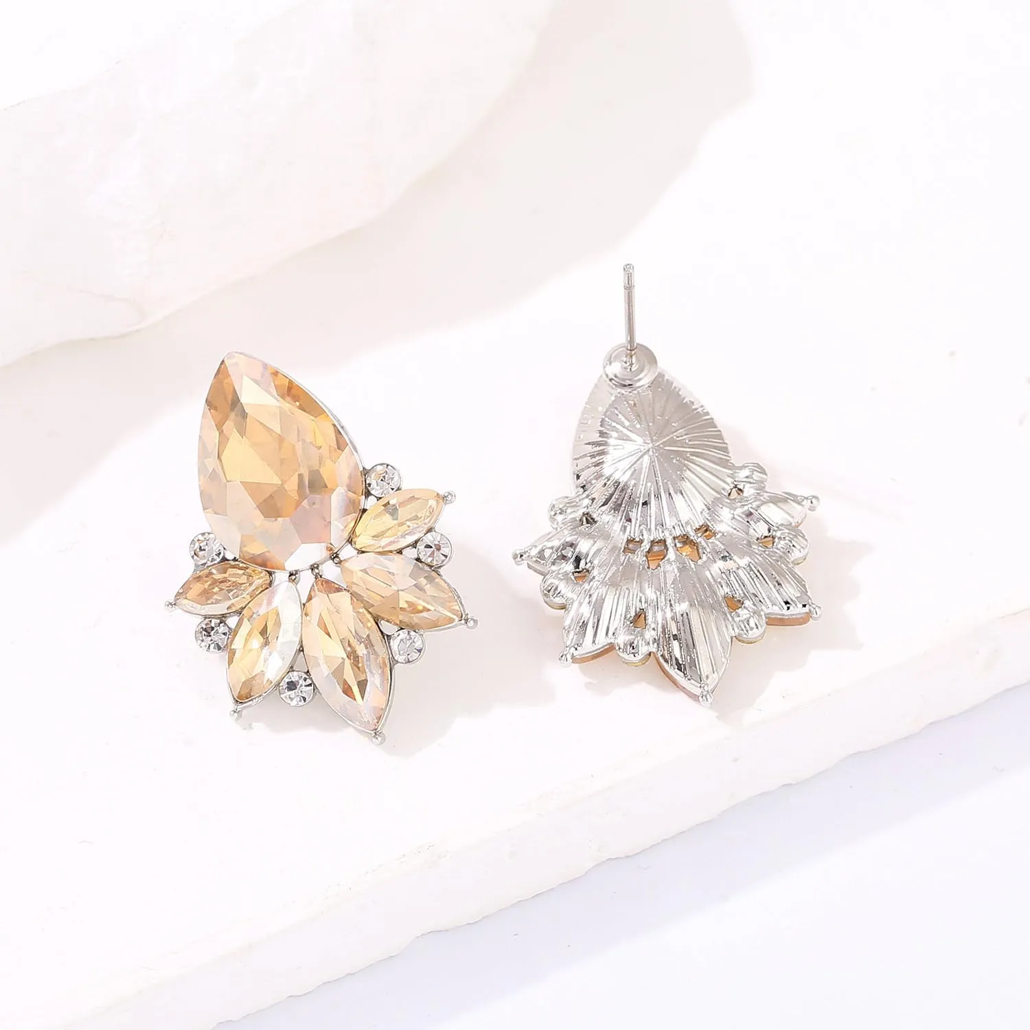 Vintage Rhinestone Earrings Fancy Crystal Cluster Drop Earrings Art Deco Earrings for Women