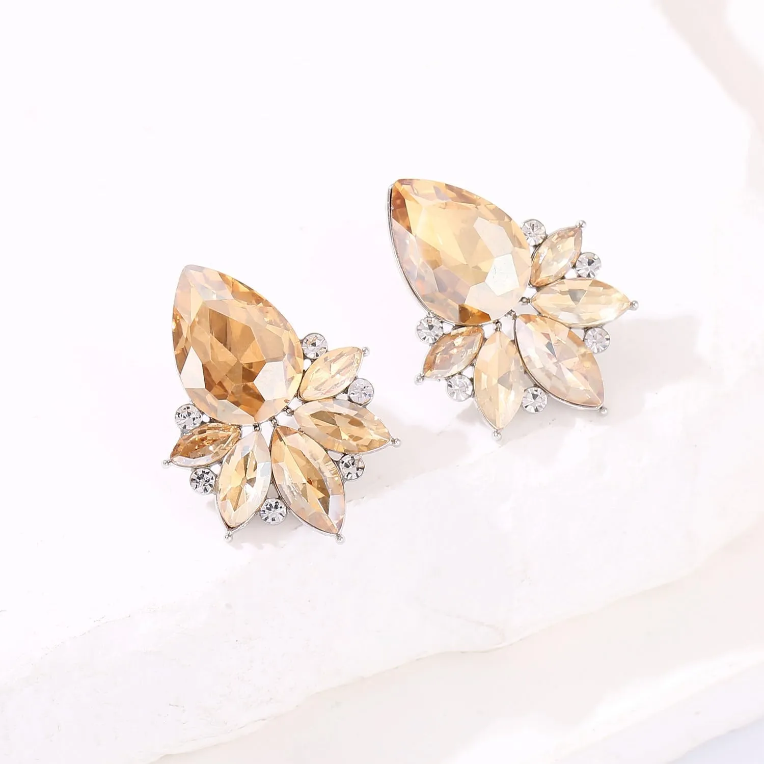 Vintage Rhinestone Earrings Fancy Crystal Cluster Drop Earrings Art Deco Earrings for Women
