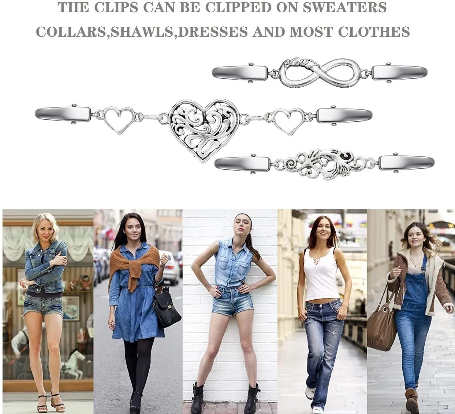 Vintage Sweater Clips Shawl Dresses Shirt Clips Retro Cardigan Collar Chain Clips Brooch Pins for Women Girls