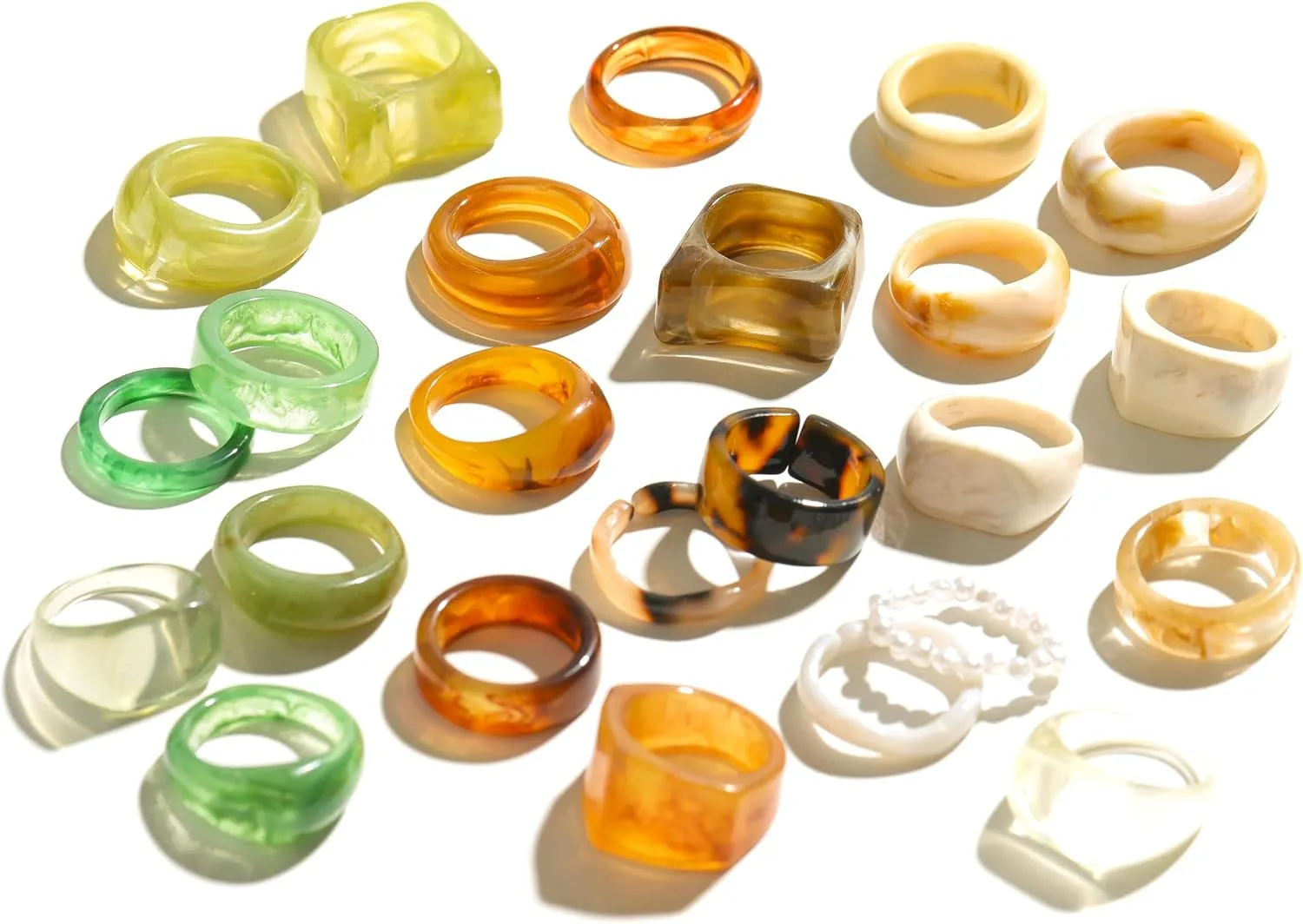 Viva Joya Resin Acrylic Plastic Knuckle Rings for Women, Chunky Trendy Colorful Stackable Jewelry, Statement Dome Thick Rings, Bulk Set