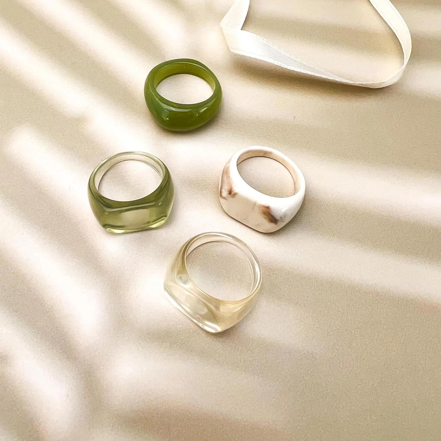 Viva Joya Resin Acrylic Plastic Knuckle Rings for Women, Chunky Trendy Colorful Stackable Jewelry, Statement Dome Thick Rings, Bulk Set